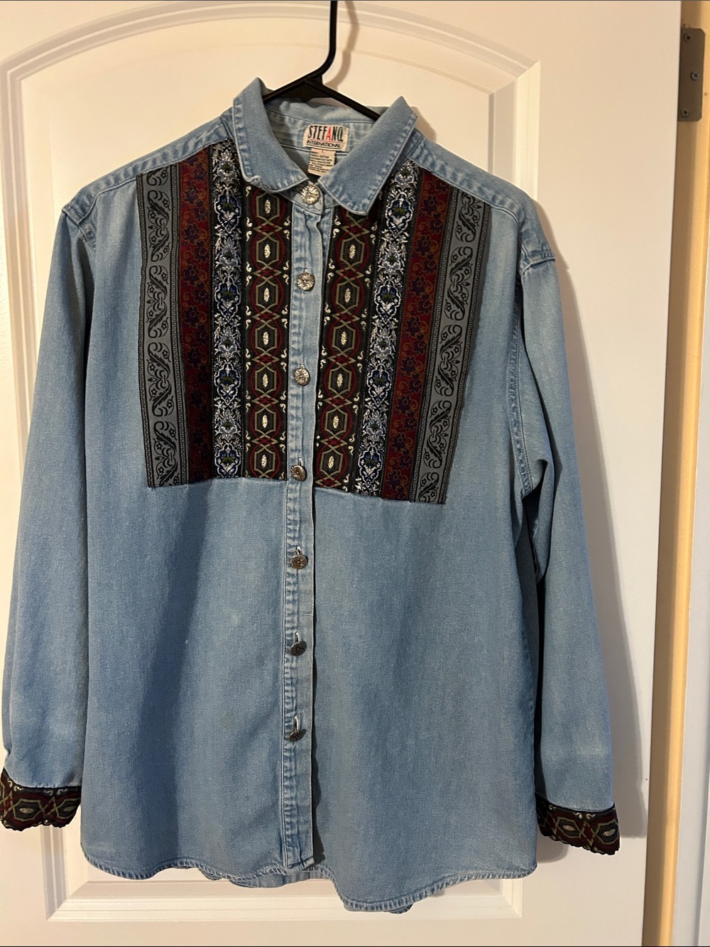 Stefanel Light Blue Denim Shirt with  Multicolor Panels